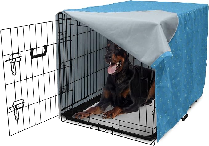 Lunarable Yellow and Blue Dog Crate Cover, Stars in The Sky Themed Vibrant Colored Celestial Pattern, Easy to Use Pet Kennel Cover for Medium Large Dogs, 42 Inch, Blue Yellow