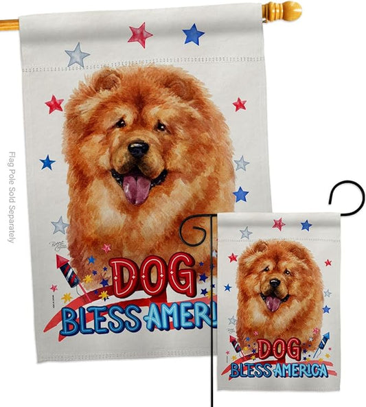 Breeze Decor Patriotic Chow Garden House Flag Set Dog Puppy Spoiled Paw Canine Fur Pet Nature Farm Animal Creature Decoration Banner Small Yard Gift Double-Sided, Made in USA