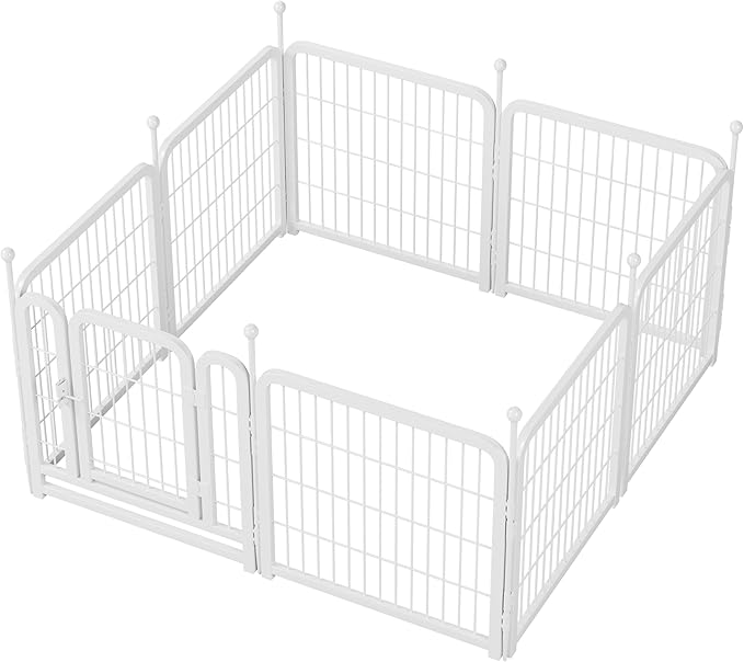 24" H Dog Crate Dog Playpen 8 Panels Furniture Heavy Duty Dog Fence Door with Side Openings,for Large Medium Small Dogs Indoor Outdoor Foldable Pet Exercise Pen,White