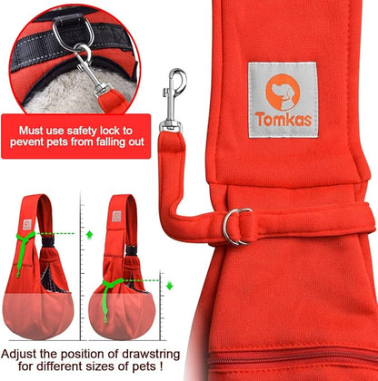 Tomkas Small Dog Sling Carrier - Adjustable Strap & Zip Pocket - for 3-10 lbs Pets(Red)