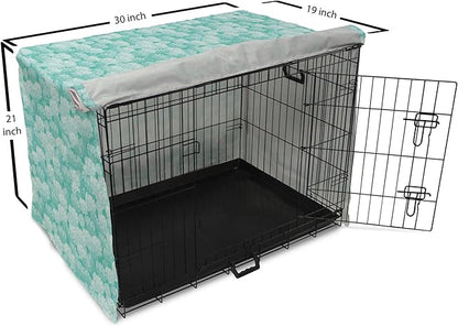 Lunarable Aquamarine Dog Crate Cover, Retro Design Continuous Pattern of Abstract Flowers, Easy to Use Pet Kennel Cover for Cats & Medium Dogs, 30 Inch, Turquoise Pale Seafoam