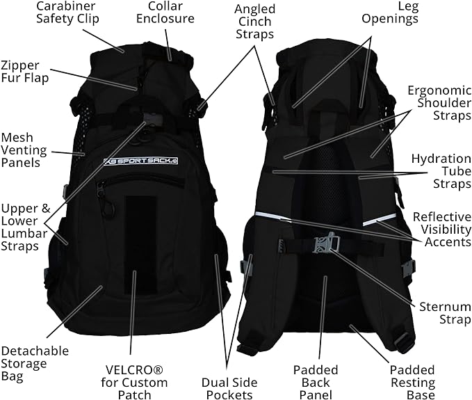 K9 Sport Sack | Dog Carrier Adjustable Backpack (Small, Plus 2 - Jet Black)