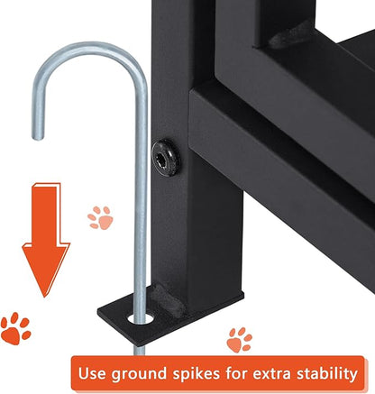 Ball & Cast 47" Outdoor Dog Kennel for 91+ lbs Dogs,Lockable Swivel Door with Bowl Rack & 2 Stainless Bowls,Waterproof Metal Roofed Pet Run Enclosure,Easy to Clean & Assemble,Black