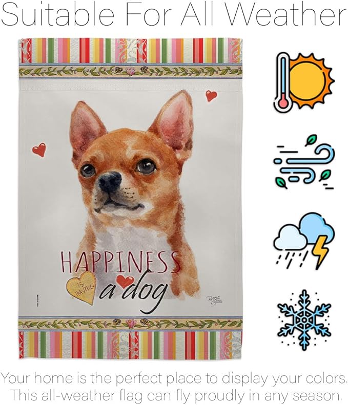 Breeze Decor Shorthair Chihuahua Happiness Garden House Flag-Kit Dog Puppy Spoiled Paw Canine Fur Pet Nature Farm Animal Creature Decoration Banner Small Yard Gift Double-Sided, Made in USA