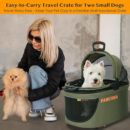 PAWZIDEA Portable Small Dog Crate for Car Travel, Enclosed Pet Car Seats for Small/Medium Dogs & Cats, Reversible No-Zip Canopy, Soft-Sided Pet Carrier Crates, Foldable Travel Dog Kennel, Metal Frame