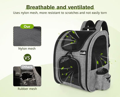 Pecute Cat Backpack with Shade Cover,Dog Backpack with Breathable Mesh for Small Dogs, Small to Medium Cats, Pet Backpack Carrier with Multi-Pockets, Great for Travel Hiking Camping