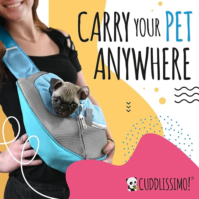 Pet Sling Carrier - Small Dog Puppy Cat Carrying Bag Purse Pouch -For Pooch Doggy Doggie Yorkie Chihuahua Baby Papoose Bjorn -Travel Front Backpack Chest Body Holder Pack To Wear (Blue-L)