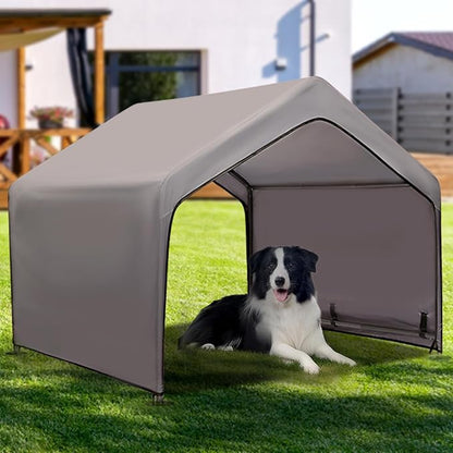 Extra Large Dog House Outside, Dog Tent Outdoor, Big Dog Shade Shelter Doghouse Canopy, Water Resistant Dog shelter with Ground Nail, Gray Sun Rain Cover for Pet Cat Livestock 4'x 4'x 3.3