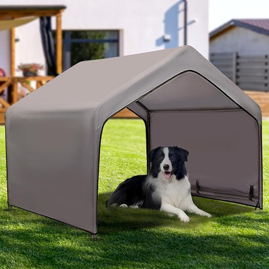 Extra Large Dog House Outside, Dog Tent Outdoor, Big Dog Shade Shelter Doghouse Canopy, Water Resistant Dog shelter with Ground Nail, Gray Sun Rain Cover for Pet Cat Livestock 4'x 4'x 3.3