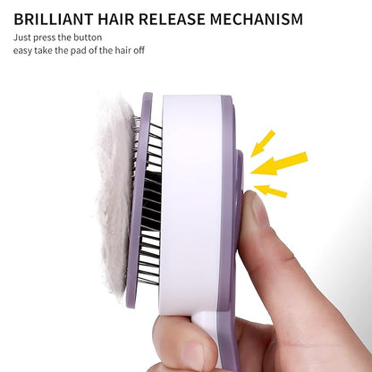 Self Cleaning Slicker Brush for Cat or Dog, Pet Grooming Brush for Long or Short Hair, Dog comb For One Button Gently Removes Loose Undercoat and Shedding Hair (Purple/Purry)