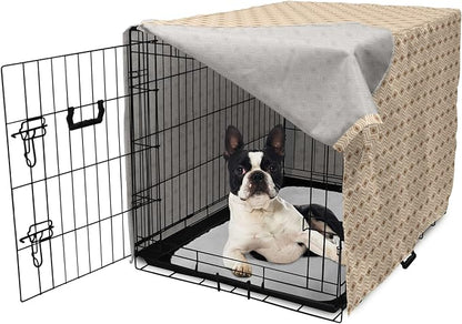 Lunarable Contemporary Brown Dog Crate Cover, Horizontal Rhombus and Zigzag, Easy to Use Pet Kennel Cover for Small Dogs Puppies Kittens, 22 Inch, Pastel Brown Champagne