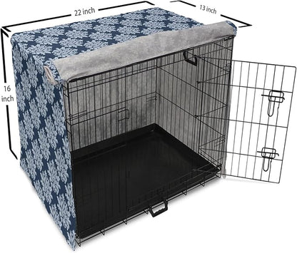 Lunarable Damask Dog Crate Cover, Abstract Antique Royal Motif with Leaves and Swirls, Easy to Use Pet Kennel Cover for Small Dogs Puppies Kittens, 22 Inch, Ceil Blue Violet
