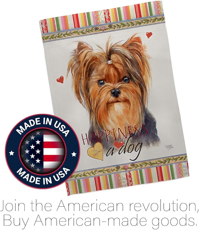 Breeze Decor Yorkie Happiness Garden House Flag Kit Dog Puppy Spoiled Paw Canine Fur Pet Nature Farm Animal Creature Decoration Banner Small Yard Gift Double-Sided, Made in USA