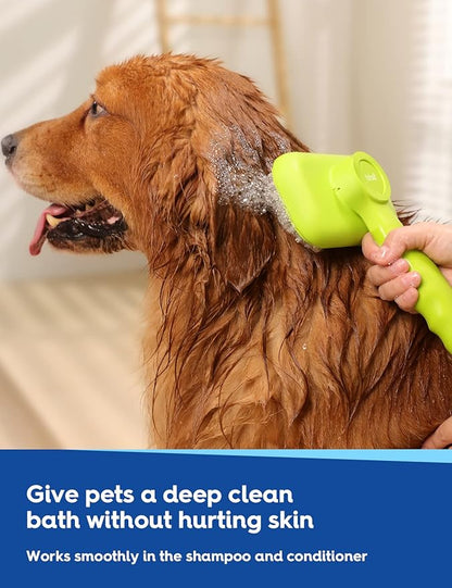 Dog Bath Brush, Pet Grooming Brush for Dogs and Cats, All Hair Types including Short and Long, Apple Green