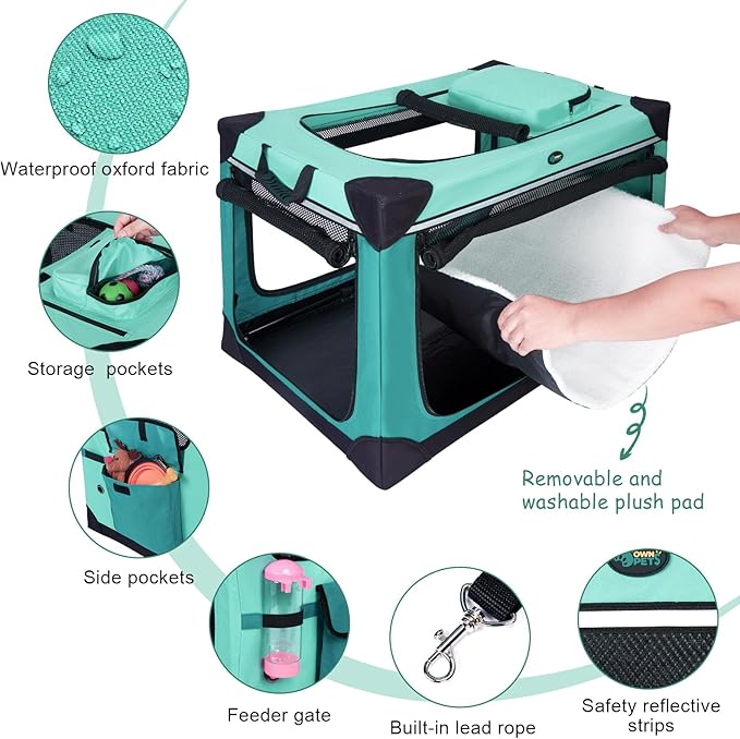 Ownpets Collapsible Dog Crate, 30 inch Portable Travel Dog Crate for Medium Dogs, 4-Door Foldable Pet Kennel with Durable Mesh Windows & Soft Mat
