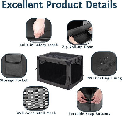 Collapsible Soft Dog Crate 30 Inches, Portable Travel Dog Cage for Medium Dogs, Dog Kennel Indoor & Outside, Foldable Dog Crate with 3-Door Mesh Windows