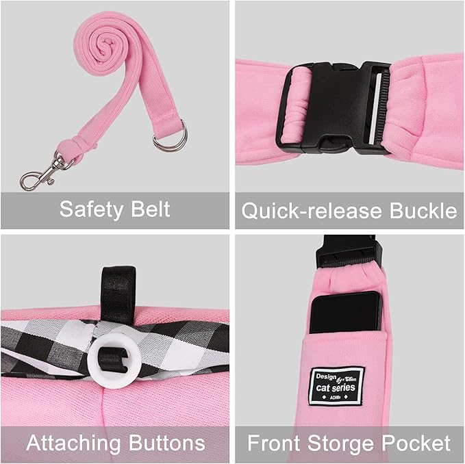 Surblue Dog Sling Carrier Bag with Hands Free Reversible Belts,Safe Comfortable Adjustable Crossbody Shoulder Outdoor Travel Pet Tote Suitable for Small Pet Cat Puppy up to 12 lb (New) (Buckle Pink)