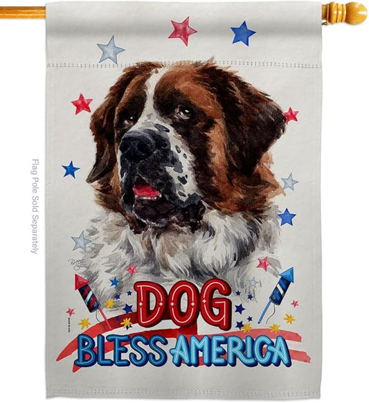 Breeze Decor Patriotic St Bernard Dog House Flag Puppy Spoiled Paw Canine Fur Pet Nature Farm Animal Creature Decoration Banner Small Garden Yard Gift Double-Sided, Made in USA