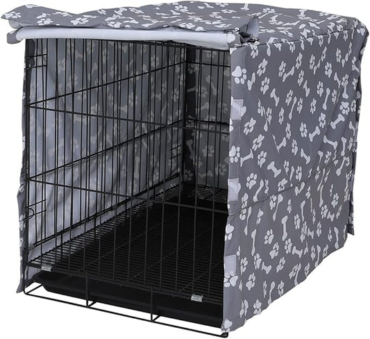 Dog Crate Cover for Wire Crates, Heavy Nylon Waterproof, Fits Most 48" inch Dog Crates, Easy to Put On, Take Off, and Adjust - Cover only - GrayPaw - S