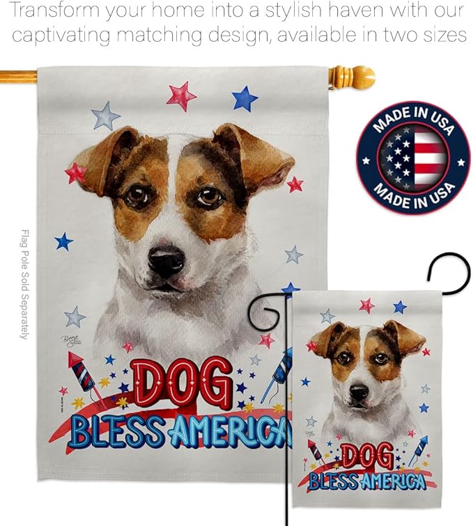 Breeze Decor Patriotic Russell Terrier Garden House Flag-Kit Dog Puppy Spoiled Paw Canine Fur Pet Nature Farm Animal Creature Decoration Banner Small Yard Gift Double-Sided, Made in USA