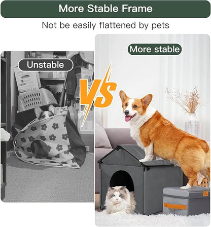 Small Dog House Soft Indoor with Internal Size 22x20x18in for Beagle French Bulldog Welsh Corgi, Small Pet House with Soft Cushion, Oxford Fabric, 24x22x24in, Gray