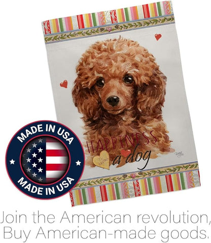 Breeze Decor Miniature Poodle Happiness Garden House Flag-Kit Dog Puppy Spoiled Paw Canine Fur Pet Nature Farm Animal Creature Decoration Banner Small Yard Gift Double-Sided, Made in USA