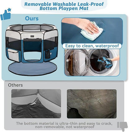 PETSFIT Portable Pet Playpen - 29" Dia, Indoor/Outdoor, For Cats, Puppies & Small Animals - Removable Zipper Mesh Top & Leakproof Bottom