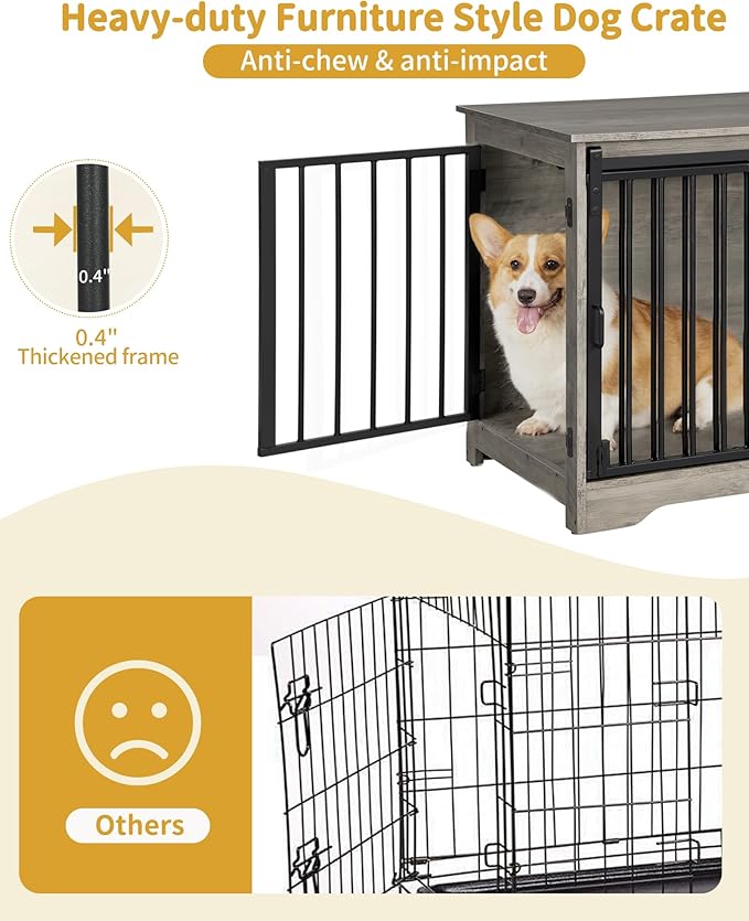 Dog Crate Furniture, 32" Double Door Dog Crate with Barn Door, Dog Kennel Indoor, End Side Table Wooden Dog Crates for Small Medium Large Dogs, Anti-Chew Anti-Escape, Greige DFC83605B