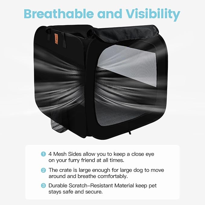 Folding Soft Dog Crate, Collapsible Dog Crate for Large Dogs, Portable Travel Dog Crate, 36"x25"x25" Dog Carrier Travel Bag with Upgrade Fleece Pad