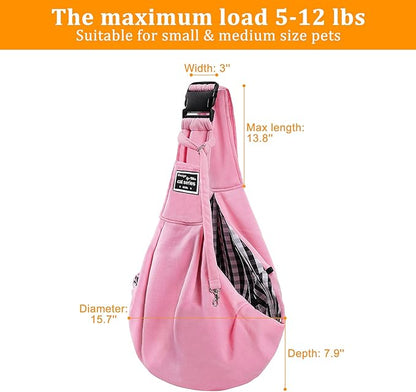 Surblue Dog Sling Carrier Bag with Hands Free Reversible Belts,Safe Comfortable Adjustable Crossbody Shoulder Outdoor Travel Pet Tote Suitable for Small Pet Cat Puppy up to 12 lb (New) (Buckle Pink)