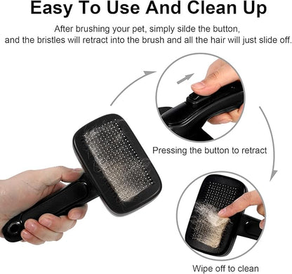 Pet Self Cleaning Slicker Brush for Grooming & Shedding Small Medium Large Dog Cat - Remove Loose Fur, Knot, Undercoat. Suitable for Long Short Hair Lengths sensitive Animals, Black