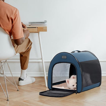 PETSFIT Soft Sided Dog Crate, Travel Dog Crate - 19 Inch Lightweight, Roomy, Easy to Set Up, Sturdy Portable Dog Kennel with Thick Mat, Navy Blue