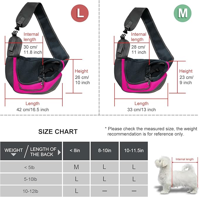 Pet Dog Sling Carrier, Breathable Mesh Adjustable Puppy Sling Carrier Hand Free for Small Dog Cat, M, Rose
