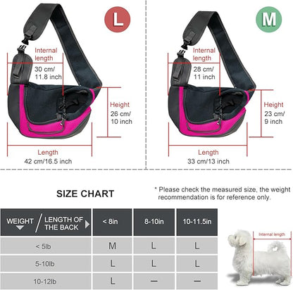 Pet Dog Sling Carrier, Breathable Mesh Adjustable Puppy Sling Carrier Hand Free for Small Dog Cat, M, Rose