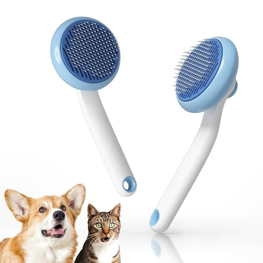 Self-Cleaning Slicker Brush for Cat & Dog Grooming - Removes Tangles, Loose Undercoat, and Mats (Blue, 2 Pack)
