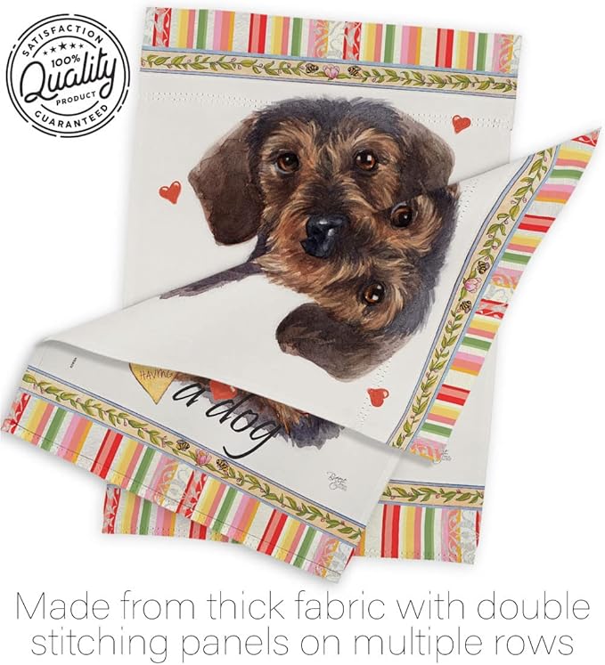 Breeze Decor Miniature Dachshund Happiness House Flag 2 pcs Pack Dog Puppy Spoiled Paw Canine Fur Pet Nature Farm Animal Creature Banner Small Garden Yard Gift Double-Sided, Made in USA