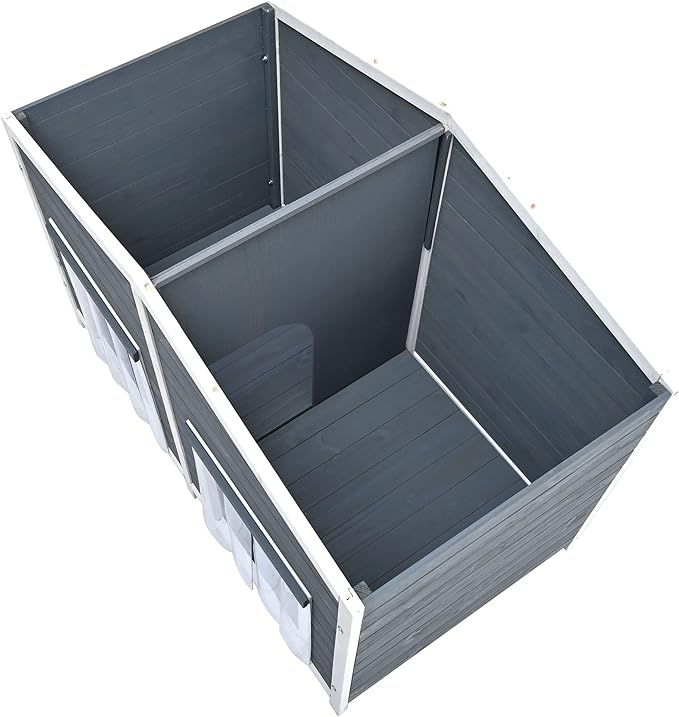 YOTPO 47.2" Wooden Indoor & Outdoor Medium Dog House with Porch Door and Removable Curtain,Pet Kennel with Weatherproof Solid Wood,for Yard,Garden,Living Room,Villa,Gray