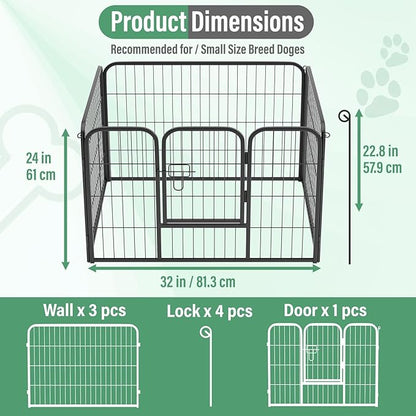 FDW Dog Playpen Kennel - 4 Panels, 24 Inch Height, Indoor/Outdoor Folding Metal Portable Puppy Exercise Pen, Heavy Duty Dog Fence for Yard, Camping - Black