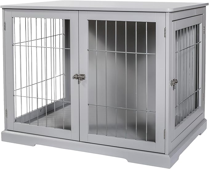 TRIXIE 32.7" Indoor Dog Crate, Wooden Crate Table for Dogs Up to 50 lb, Medium Dog Kennel, Perfect in Any Room, Gray