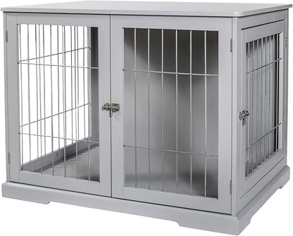 TRIXIE 32.7" Indoor Dog Crate, Wooden Crate Table for Dogs Up to 50 lb, Medium Dog Kennel, Perfect in Any Room, Gray