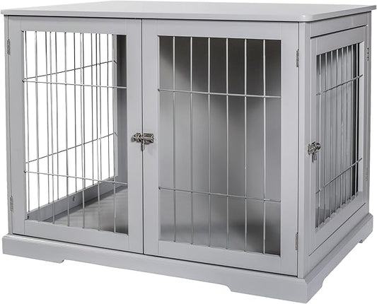 TRIXIE 32.7" Indoor Dog Crate, Wooden Crate Table for Dogs Up to 50 lb, Medium Dog Kennel, Perfect in Any Room, Gray