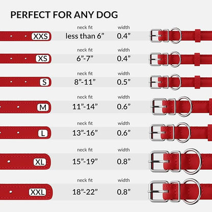 CollarDirect Rolled Leather Dog Collar, Soft Padded Round Puppy Collar, Handmade Genuine Leather Collar Dog Small Large Cat Collars 13 Colors (6 Inch, Red Smooth)