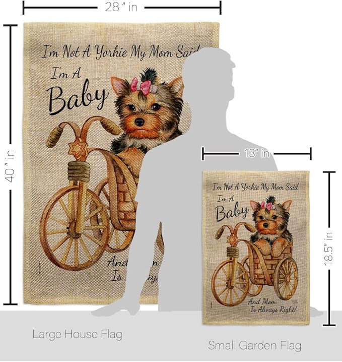Breeze Decor Not Yarkie, I'm Baby Burlap Garden House Flag-Kit Dog Puppy Spoiled Paw Canine Fur Pet Nature Farm Animal Creature Decoration Banner Small Yard Gift Double-Sided, Made in USA