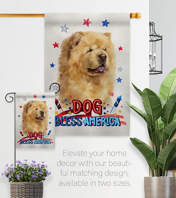 Breeze Decor Patriotic Cream Chow House Flag Pack Dog Puppy Spoiled Paw Canine Fur Pet Nature Farm Animal Creature Applique Decoration Banner Small Garden Yard Gift Double-Sided, Made in USA