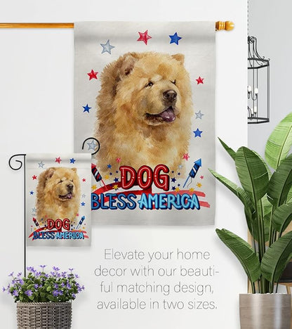 Breeze Decor Patriotic Cream Chow House Flag Pack Dog Puppy Spoiled Paw Canine Fur Pet Nature Farm Animal Creature Applique Decoration Banner Small Garden Yard Gift Double-Sided, Made in USA