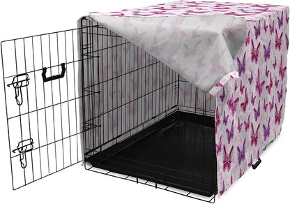 Ambesonne Purple Dog Crate Cover, Abstract Butterflies on Floral Background Feminine Romance Illustration, Easy to Use Pet Kennel Cover for Medium Large Dogs, 36 Inch, Maroon Purple Pale Pink
