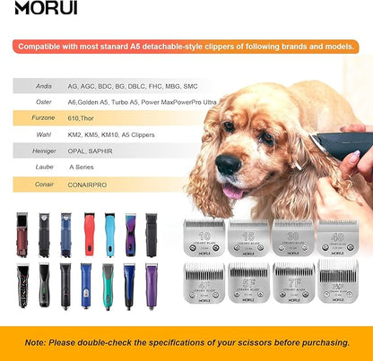10 Cut Length 1/16"(1.5mm) Detachable Ceramic Pet Dog Clipper Blades Compatible with Most Andis,Oster A5 Wahl KM Series Clippers