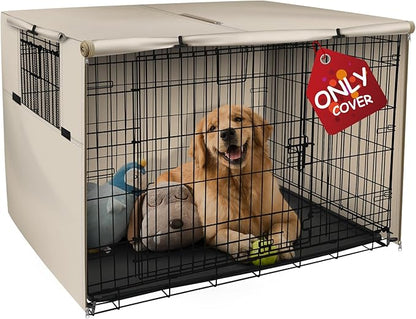 Explore Land 54 inches Dog Crate Cover Heavy Duty Polyester Pet Kennel Sunshade Universal Fit for Wire Cage (Light Tan)