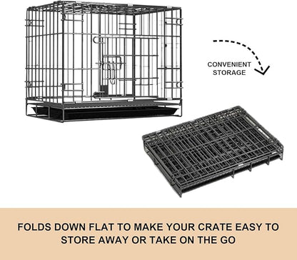 Heavy-Duty Steel Dog Crate - Foldable Kennel with Secure Latch, 23.6"x16.6"x19.7" Indoor Pet Cage, Removable Tray, Grey