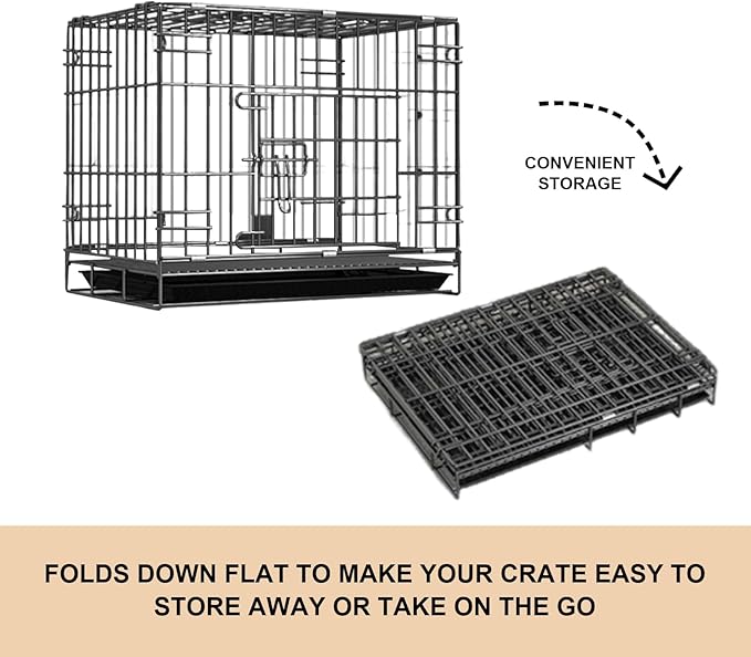Heavy-Duty Steel Dog Crate, 27.6"x20.2"x23" Foldable Kennel with Secure Lock & Removable Tray, Grey Indoor Pet Cage